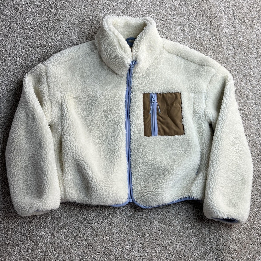 Altar'd State Jacket Womens Medium White Faux Fur Sherpa Fleece Full‎ Zip Lined